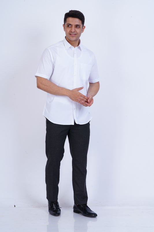 Cotton Half Sleeve Regular fit White Shirt