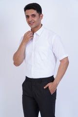 Cotton Half Sleeve Regular fit White Shirt