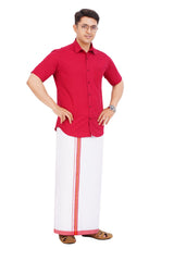 Maroon Red Shirt & Dhoti Half Sleeve