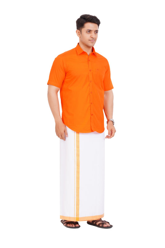 Orange Shirt & Dhoti Half Sleeve