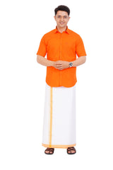 Orange Shirt & Dhoti Half Sleeve