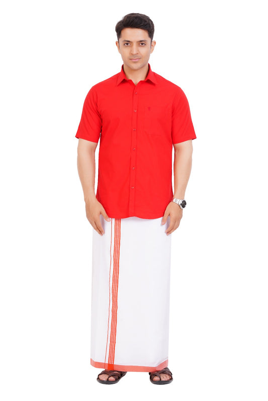 Red  Shirt & Dhoti Half Sleeve