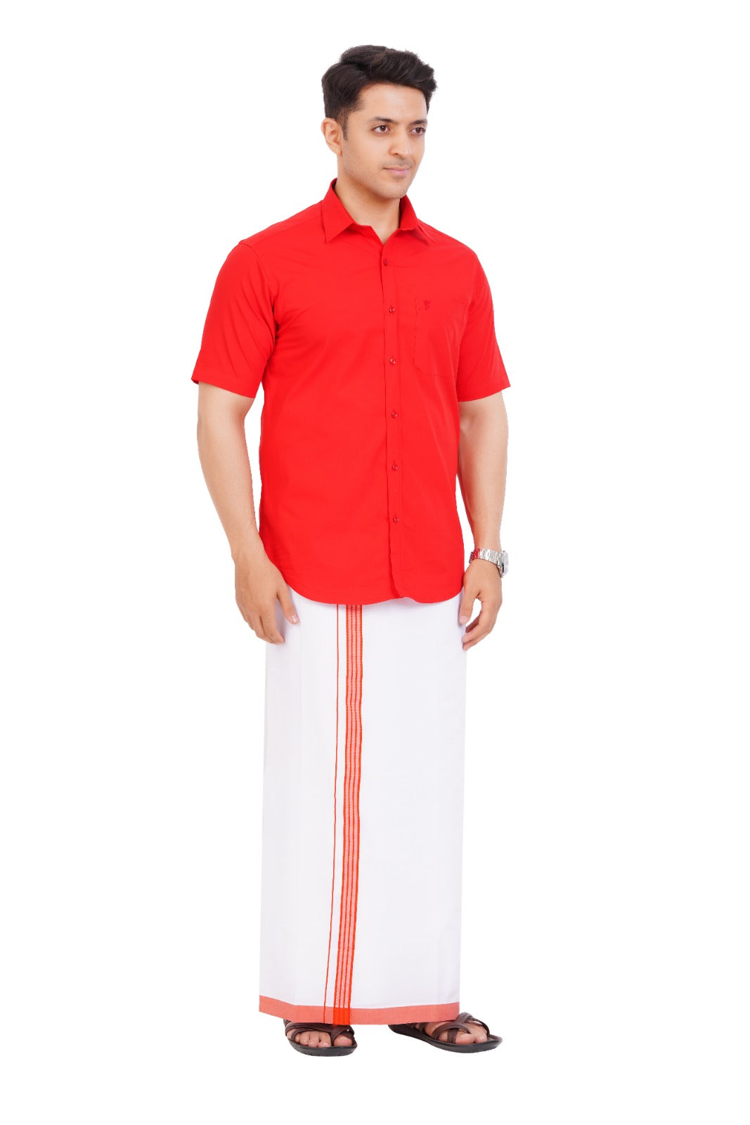 Red  Shirt & Dhoti Half Sleeve