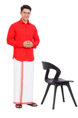 Red  Shirt & Dhoti Full Sleeve