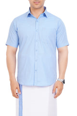 Light Blue Shirt & Dhoti Half Sleeve