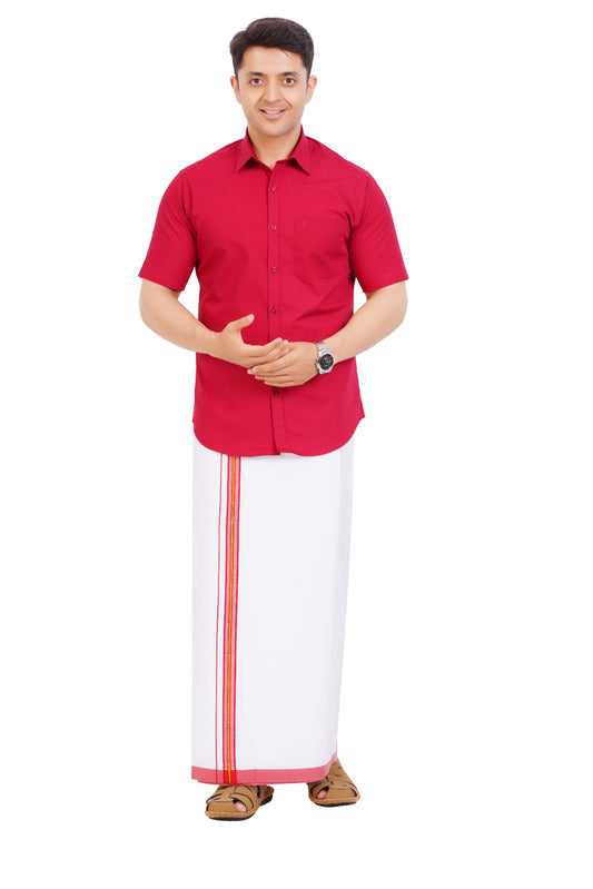 Maroon Red Shirt & Dhoti Half Sleeve