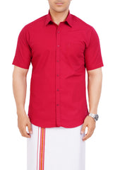 Maroon Red Shirt & Dhoti Half Sleeve