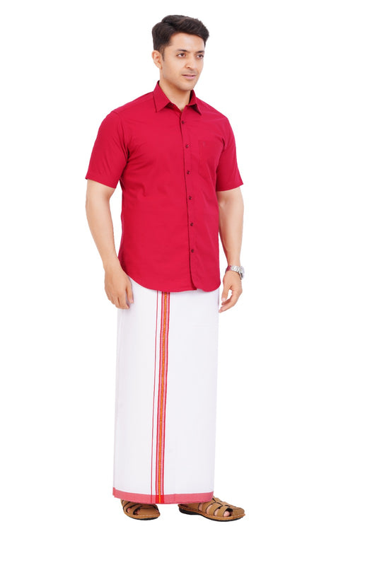 Maroon Red Shirt & Dhoti Half Sleeve