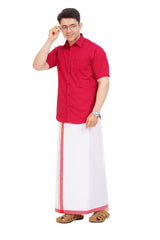 Maroon Red Shirt & Dhoti Half Sleeve